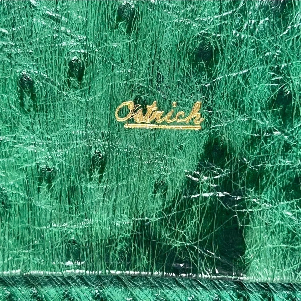 Vintage Green Genuine Ostrich Leather Bifold Wallet IRMSTAN